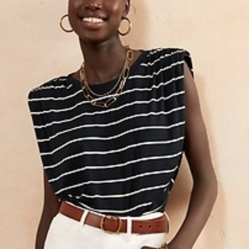 Banana Republic Padded Shoulder Tank XS Navy/White Stripes